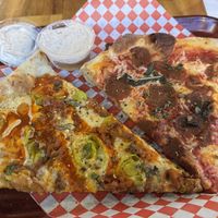 Buffalo chicken and pepperonii  at TNT Pizza in San Diego