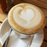 Latte with plant based milk at The Green Bean Cascade in Yerevan
