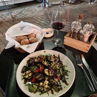 Grilled veggies with vegan bread at The Rooms Restaurant in Tirana