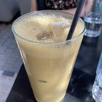 Pistachio cappuccino with coconut milk  at Dope Roasting Co in Athens