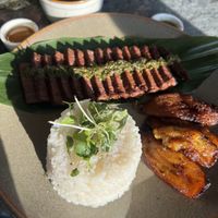 steak w ricee  at Healthy As A Motha Vegan Kitchen in Brooklyn