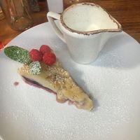 Vegan Bakewell tart with vegan cream  at The Dolphin in Eastbourne