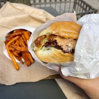 Ziggy burger with sweet potato fries  at HipCityVeg - Union Square in New York City