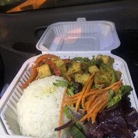 Take out box looks biodegradable   at Loving Hut Vegan Express (City Heights) in San Diego