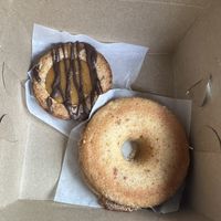 Carmel cookie and apple cider donut  at Pride Enjoy in Wading River