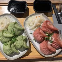 Vegetable jiaozi and tofu jiaozi (with glass noodles and veggies)  at Jin's Ramen in Vienna
