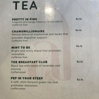 tea menu  at ROOTED in Walnut Creek
