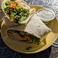 Smashed chickpea wrap at ROOTED in Walnut Creek