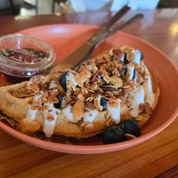 Half a lemon blueberry waffle at ROOTED in Walnut Creek