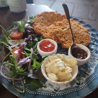 Cheese scone with pickle and salad at Tea by the Lock in York