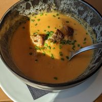 Carrot coconut soup at Zuckergoscherl in Vienna