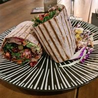 The beetroot hummus wrap at Hustle n' Flow in 