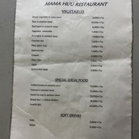 The vegetables section of the menu at Mama HUU in Zanzibar