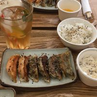 Gyoza patate douce / aubergine poireaux / épinards à la crème   at Gyoza House in Paris