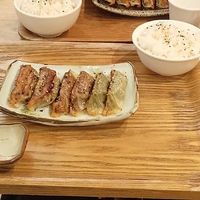 Gyozas: épinard et oignons, shiitake et ciboulette and aubergine et poireaux.
 at Gyoza House in Paris