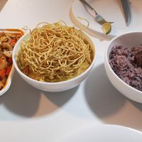 Amazing! Macaroni and Khao soi 😍 at Lada Vegetarian Food - Veg Stall in Chiang Mai