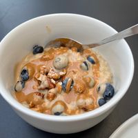 Blueberry peanut butter porridge   at Babula in Vienna