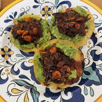 Avocado tostadas with jimaica   at Pancho Maiz  in Merida
