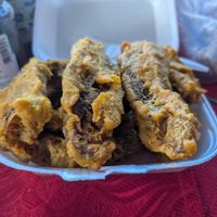 Fried chataigne at Kam's Veggi Delight in Felicity