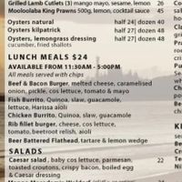 Menu as at March 2023  at The Surf Club in Mooloolaba