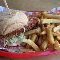 Vegan schnitzel burger  at Big Shed Brewing in Royal Park