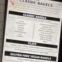 Note: all the bagels here are vegan (not just the gluten-free bagels; see red arrow).  at Zucker's Bagels in New York City