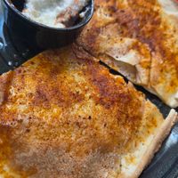 The starter: flatbread with spices and a feta mousse. at Tabule Rasa in Corfu