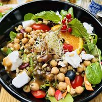 Super delicious & fulfilling salad with vegan cheese!!   at Galerie Café des Aiguilles in Chamonix-mont-blanc