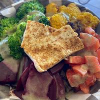 Mexican bowl with tofu and no cheese   at Food for Thought Cafe in Joshua Tree