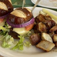 Portobello mushroom Sliders - This dish can be made vegan by simply asking for vegan cheese.  at Food for Thought Cafe in Joshua Tree