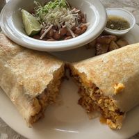 Breakfast Burrito (I cut it in half to show the inside.)  at Food for Thought Cafe in Joshua Tree