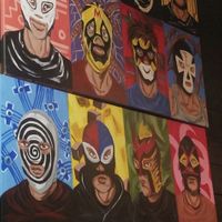 Interior art at Luchador Urban Taqueria in Pomona