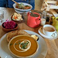 Carrot & Carrot Soup, Noodle Salad, Edgy Veggies and fennel & beetroot kraut at Undercrag Studio & Café in Torver