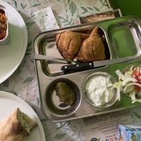 Samosa (I think the white sauce is yogurt sauce and not vegan didn’t ask )   at Veggie Tempel in Bremen