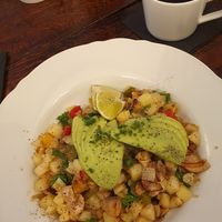 Veggie hash (vegan when ordered without the egg). at Jet Black Jewel Cafe Bar in Whitby