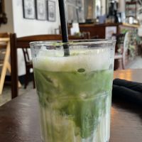 Iced cherry matcha latte   at Jet Black Jewel Cafe Bar in Whitby