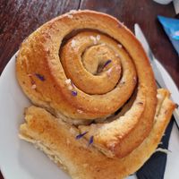 Lemon drizzle pinwheel pastry. at Jet Black Jewel Cafe Bar in Whitby