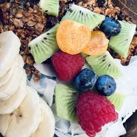 Blue spirulina bowl  at Juice Factory in Vienna