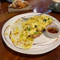 Vegan tofu scramble with avo on sourdough - buy the house chilli oil if you can!  at CAFE KIN in Nelson Bay