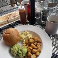 Vegan breakfast, vegan wrap, oat latte, americano  at Bruncheria in New Westminster