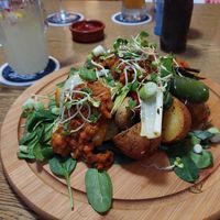 grilled vegetables with baked potatoes and red lentils (vegan, 16.90€) at Hessisch Canada in Fulda