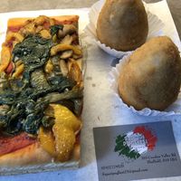 Vegan pizza slice and arancini  at Sapori Pugliesi in Sheffield