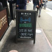 Placard outside. at Birch Coffee in New York City
