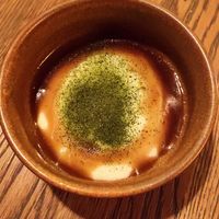 My absolute favourite: velvety potato cream, sauce/onion stock reduction, and on top sea truffle (a type of alga, tastes delicious). at Matur og Drykkur in Reykjavik