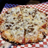 10” gluten free with Violife and sausage at Rudy's Pizza in Portland