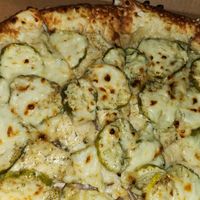 Pickle pizza at Rudy's Pizza in Portland