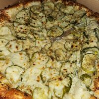 Another shot of the pickle pizza at Rudy's Pizza in Portland