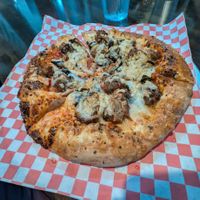 Italian marinara and meatball pizza at Rudy's Pizza in Portland