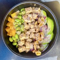 Customised Poke with quinoa, tofu, mango, edamame, pickled red onions, walnuts and wafu dressing   at Natur Poke in Mallorca