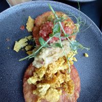Scrambled tofu on hash browns at Le Local Morzine in Morzine